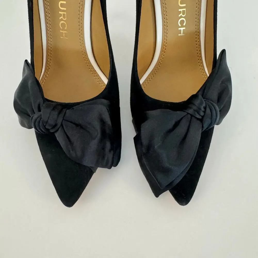Tory Burch Bow Suede Pointed-Toe Pumps Black/White Shoes Heels 9M